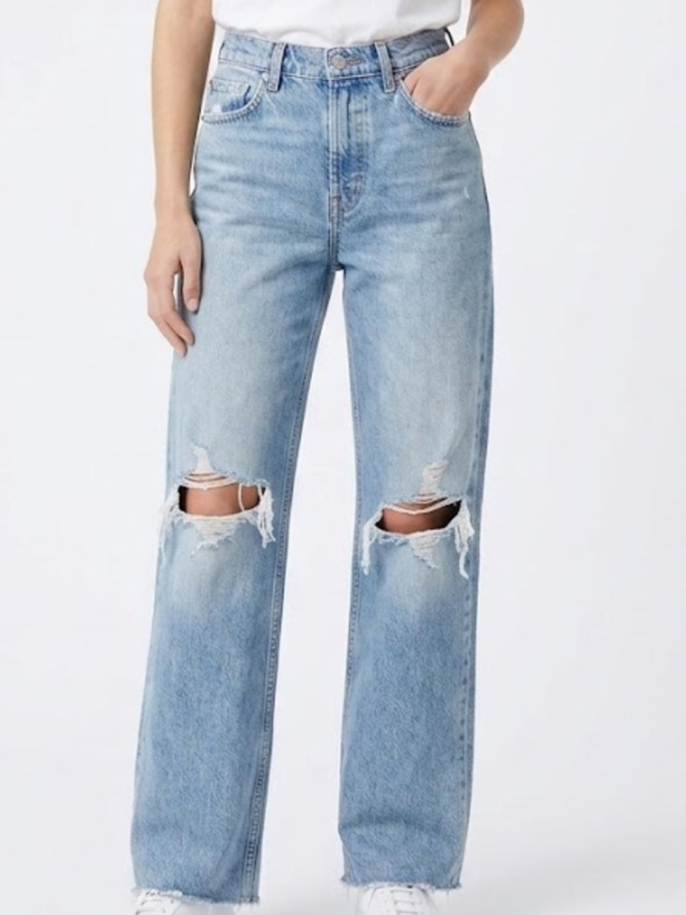 Zara Light Blue Distressed Straight-Leg Jeans - Women